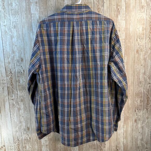 Brooks Brothers 346 Button Down Shirt Mens XL Orange‎ Navy Plaid Long Sleeve - Picture 2 of 7